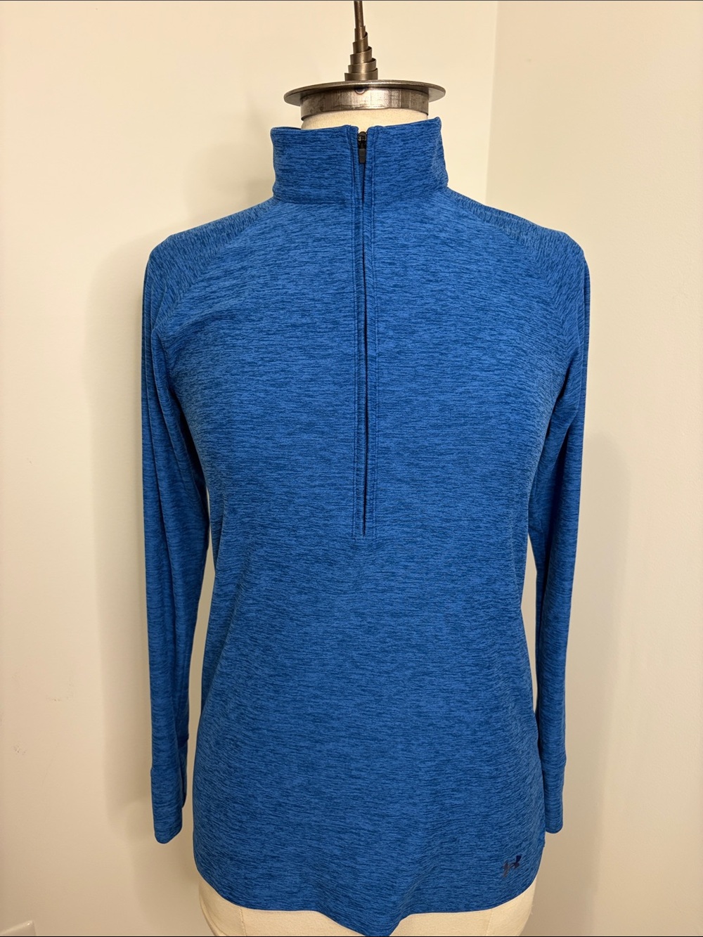 UNDER ARMOUR Blue Heathered 1/2 Zip Pullover Long Sleeve Workout Top